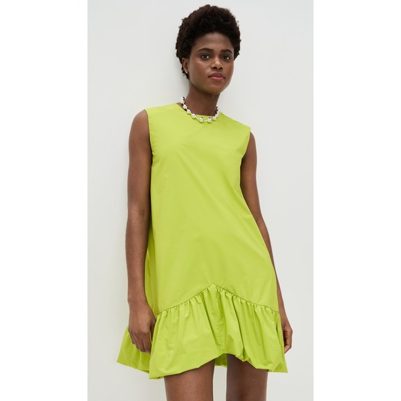 Essentiel Antwerp Lime Green Sleeveless Bow Back Ruffle Hem Mini Dress NWT